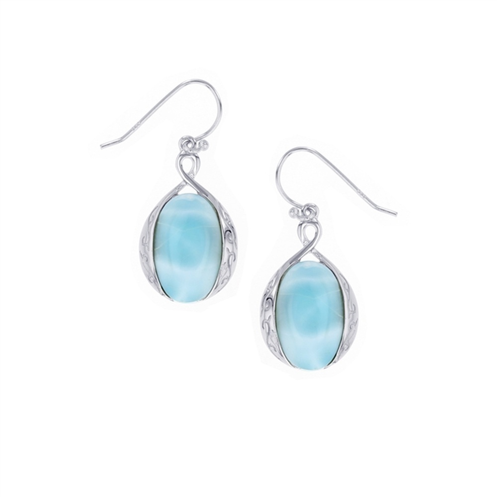 925 Sterling Silver 15x11mm Oval Larimar Earrings French Wire 7.55 gm